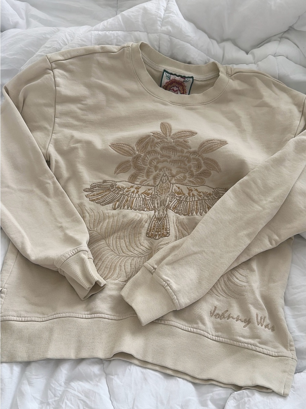 Johnny Was Embroidered Bird Motif Cream Sweatshirt